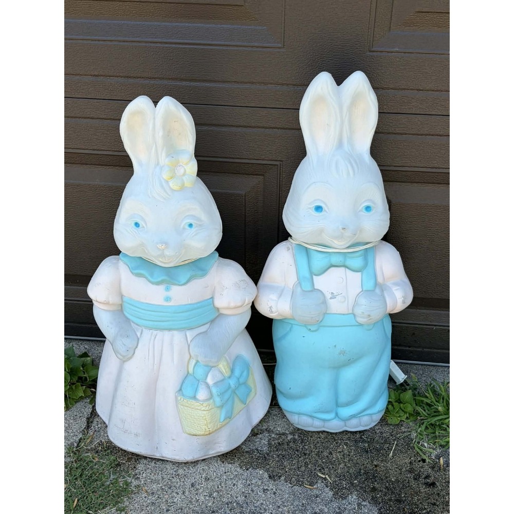 Vintage 1994 Empire Easter Bunny Blow Mold Set Mr & Mrs Lighted 25" Decor